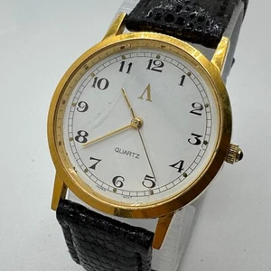 Vintage Avon Quartz Watch Men Gold Tone Japan Movt Leather Analog New Battery - Picture 1 of 6