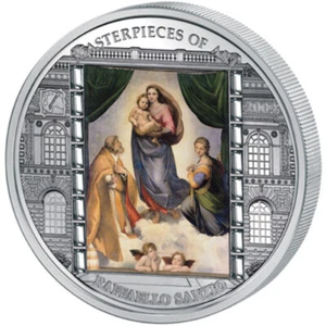 Cook Island 2009 20$ Masterpieces of Art Raffael SISTINE MADONNA Silver Coin "7" - Picture 1 of 3