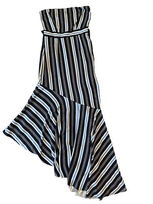NUEVO CON ETIQUETAS NY&C Maxi Vestido Para Mujer Rayas Sin Tirantes Dobladillo Asimétrico Ajuste y Acampanado Med Foto 1 de 4