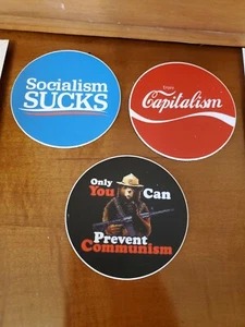 PRO CAPITALISM ANTI COMMUNISM Funny Sticker Lot Of 3 USSR CCCP SMOKEY THE BEAR - Picture 1 of 1