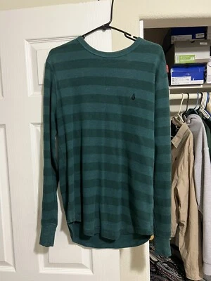 Volcom Stripe Green Pullover Sweater Mens Long Sleeve Crew Neck Size M - Image 1 of 4