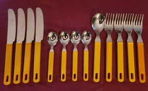 MCM ELOFHANS Stainless Steel Flatware Orange HANDLES 13 Pieces VINTAGE RARE - Picture 1 of 2