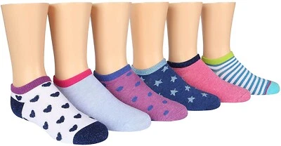 Paquete de 6 calcetines Stride Rite Girls 179002 Sparkle No Show talla 6-7,5 / Zapatos: 7-10 Foto 1 de 3