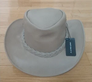 New Australian Tan Western Outback Leather Cowboy Hat Wide Brim SM Fits 6 3/4 -7 - Picture 1 of 3