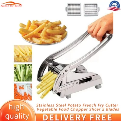 APARTS-5-STAR-SERVICE Stainless Steel Potato French Fry Cutter Vegetable Food Chopper Slicer 2 Blades
