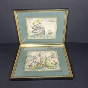 (2) F. H. BRUEGEL "L'abordage" & "L'arrivage" Lithographs - Vtg Framed- HTF - Picture 1 of 12