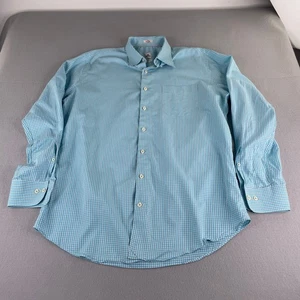 Peter Millar Seaside Finish Blue Plaid Button Up Men's Shirt Large 100% Cotton - Picture 1 of 11