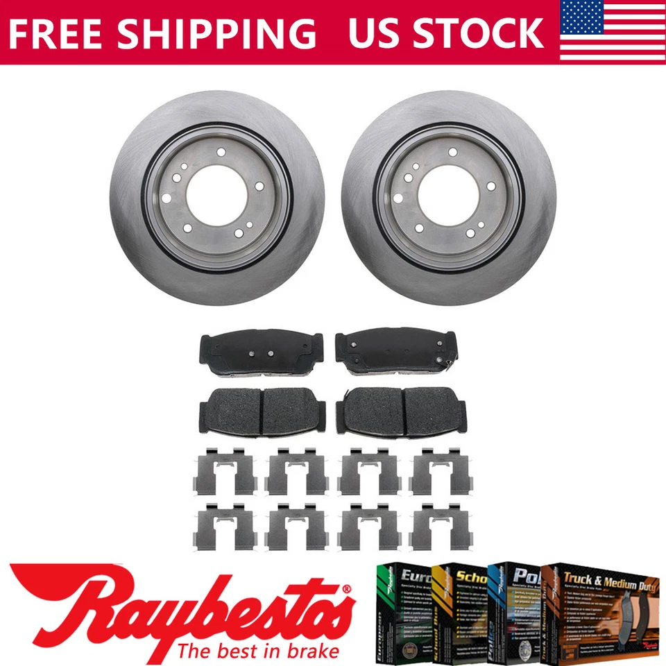 Kit de rotores de freno traseros + pastillas de cerámica y herrajes para Kia Sorento 2003-2006 Foto 1 de 4