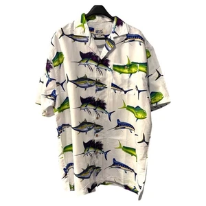 Uzzi Amphibious Gear XL Button Up Shirt Fish Print Short Sleeve Mens - Picture 1 of 3