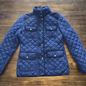 Lauren Ralph Lauren Navy Blue Quilted Barn Jacket Mock Neck Lined Womens Size XS - Picture 1 of 14