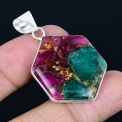 Colgante hecho a mano de 1,78" enchapado en plata 925 con rubí de cobre y zositio Foto 1 de 3