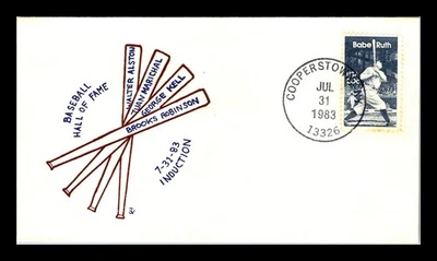 DR JIM STAMPS US COVER BASEBALL HALL OF FAME INDUCTION DAY HAND DRAWN CACHET - Image 1 of 2