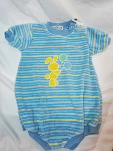Mameluco vintage Health Tex bebé niño felpa tela rayas conejito conejo 24 meses - Imagen 1 de 4