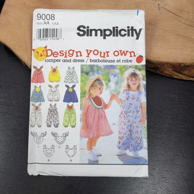 Simplicity UNCUT Pattern #9008 Girls Romper Dress Vintage 1994 Size AA 1/2 1 2 - Image 1 of 4