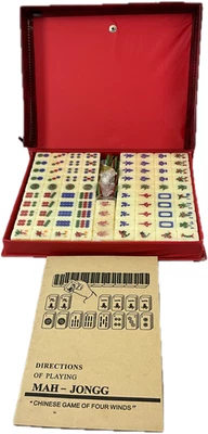 Vintage small/travel Mah Jong set in red case - image 1 of 4