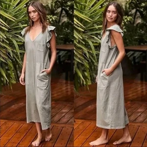Free People Beach Once Upon A Sea Midi Dress V-Neck Ruffle Sleeve Size Small - Picture 1 of 15