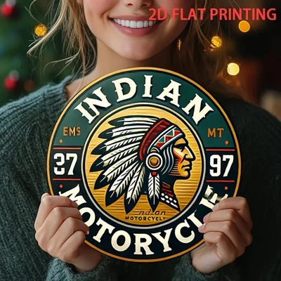 2D Flat, Tin Metal Signs 8X8 Vintage Indian Motorcycle Logo Round Wrought Iron W - Image 1 of 4