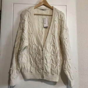 GEORGE GORGEOUS CREAM LONG CHUNKY KNIT SUPERSOFT CARDIGAN WITH PEARLS L - Picture 1 of 6