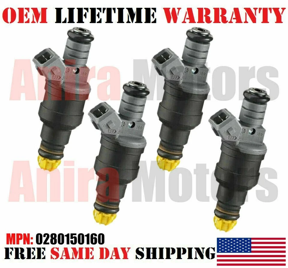 GENUINE BOSCH x4 Fuel Injectors for 1986-1989 Mercury & Ford 1.9L I4 #0280150160 - Image 1 of 4