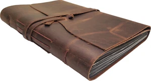 GRAND album photo cuir vintage 4x6 5x7 album pages noires rustique antique - Photo 1 sur 11