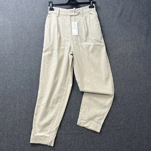 Next Women's Trousers size 6 R 52% linen oatmeal elastic waist pockets - Picture 1 of 19
