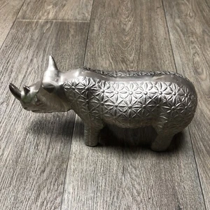 Rhino in Silver Sculpture Beautiful Heavy Home Decor - 28cm - Picture 1 of 8