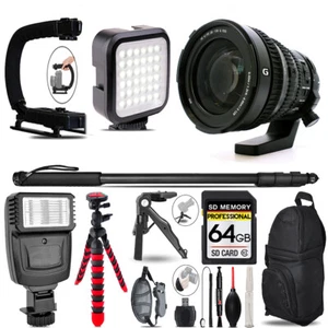 Sony FE PZ 28-135mm f/4 G Lens +Video Kit+Slave Flash+Monopad-64GB Accessory Kit - Picture 1 of 8