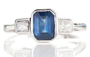 Anillo de compromiso vintage de zafiro y diamantes naturales - Imagen 1 de 9