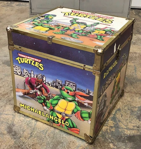 Vintage TMNT Teenage Mutant Ninja Turtles Wooden Toy Chest Trunk Cube Crate 16" Cover