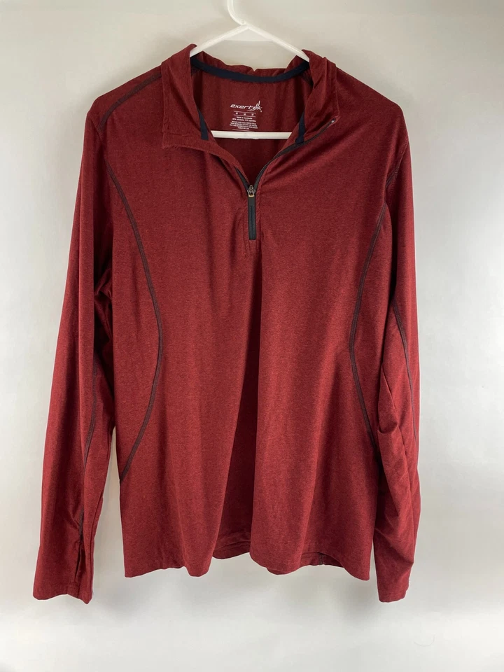 Exertek Shirt Men's Size M Maroon Activewear 1/4 Zip Long Sleeve Thumb Holes - Image 1 of 4