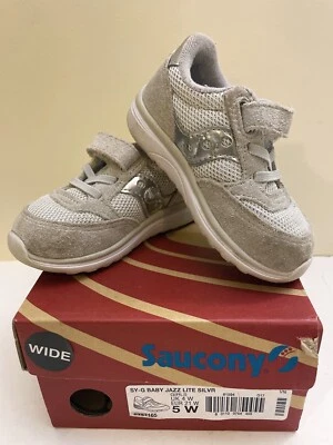 Tênis Saucony Baby Shoes 5W bebê meninas largo prata jazz leve caminhantes fácil de ligar - Imagem 1 de 4