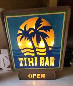 Tiki Bar Panneau Lumineux Ouvert Barre Lumineuse 10" x 11 5/8" Original Fonctionne Nécessite Film - Photo 1/11