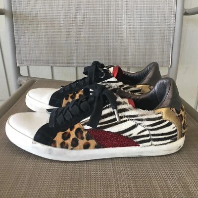 Zapatillas Zadig & Voltaire Cuero Pelo Animal Leopardo Cebra Brillo Talla 39 Foto 1 de 4