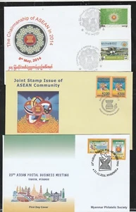 BURMA/MYANMAR FDC 2014-16 ISSUED ASEAN COMMEMORATIVE 3 FDCS - Picture 1 of 1