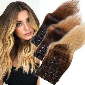 Extensiones de Cabello Ombre 100% Humano 8 Piezas Clip En Cabello Remy Real 8 PIEZAS CABEZA COMPLETA - Imagen 1 de 44