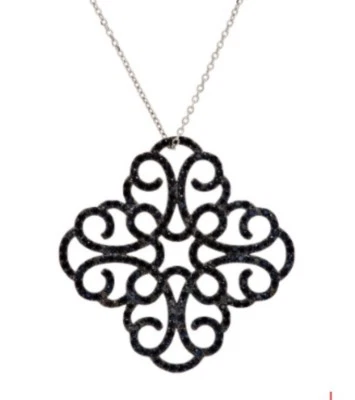 Italian Black Rhodium Over Sterling Silver Crystal Scroll Design 18” Necklace - Image 1 of 4