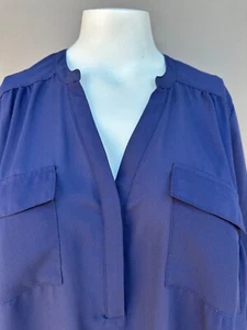 Torrid Harper Georgette Bluse Gr. 00 (M/L 10) Rollriegel 3/4 Arm dunkelblau Oberteil - Bild 1 von 15