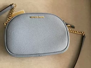 NWT $198 MICHAEL KORS "Jet Set" Small Oval Crossbody Bag, Pale Blue 8”W X 5.75”H - Picture 1 of 7
