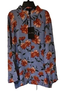 NWT! A Love Story Beautiful Floral Blouse Womens Size Large Light Blue w/Flowers - Picture 1 of 4