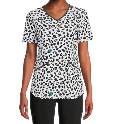 Scrubstar Women's Delicate Cheetah Print Black & White Scrub Top NWT Free Ship! - Image 1 of 4