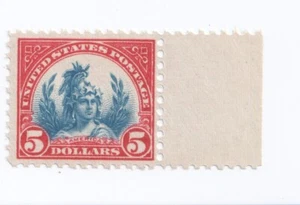 1923 US 573 Carmine and Blue $5 America MXLH VF intense color Fantastic Example - Picture 1 of 3
