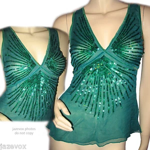 Y2K BCBGirls Sheer Sequin Top Tank Blue Sparkly Clubwear Party Glam Glamour Chic - Picture 1 of 12