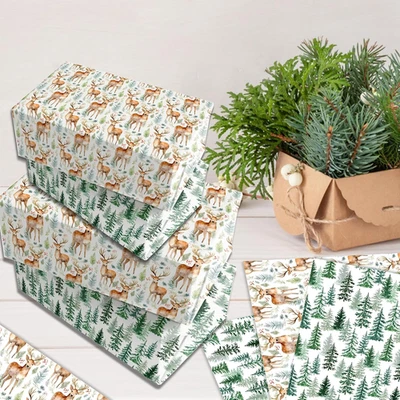 12 листов оберточной бумаги для рождественского животного Woodland, 4 винтажных дизайна (олень) - Изображение 1 из 4