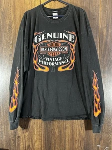 VTG 2002 Harley Davidson Flame Long Sleeve Hit Shirt 3XL Aurora CO Mile High HD - Picture 1 of 13