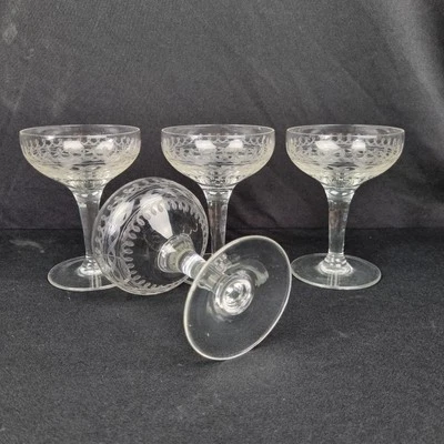 4 Anciennes coupes à champagne Verre, Ciselé, Frise, Belgique,  - Photo 1/4