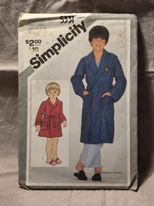 Simplicity Pattern #5331 UNCUT Vintage 80s Child Boy's Front Wrap Robe Sz 10 12 - Picture 1 of 3