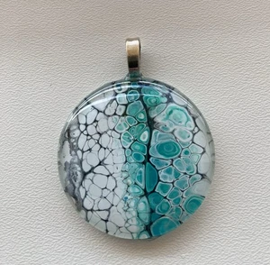 Handmade Turquoise,white,Black OneOfAKind Glass Resin Acrylic RoundPendant&chain - Picture 1 of 7