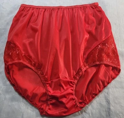 Vtg Fine Red Silky Double Nylon Gusset CutOut Sheer Eyelet Inlay Sz 10 11223 - Image 1 of 4