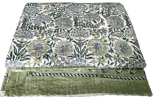 Indian KanthaQuilt Bedspread Bedding Throw Cotton Blanket  Single Bed Blockprint - Picture 1 of 4