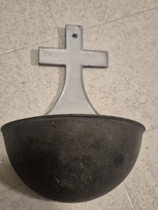 Antik Vintage Weihwasserbrunnen Schale Halter Metallguss schwer - Bild 1 von 5